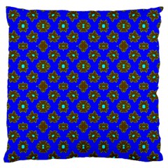 Modern Brown Flowers On Blue Large Flano Cushion Case (one Side) by BrightVibesDesign