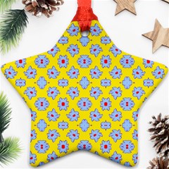 Modern Blue Flowers  On Yellow Ornament (star) by BrightVibesDesign