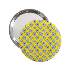 Modern Blue Flowers  On Yellow 2 25  Handbag Mirrors by BrightVibesDesign