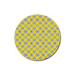 Modern Blue Flowers  On Yellow Rubber Coaster (round)  by BrightVibesDesign