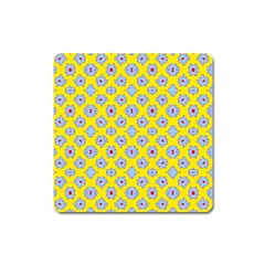 Modern Blue Flowers  On Yellow Square Magnet by BrightVibesDesign