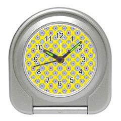 Modern Blue Flowers  On Yellow Travel Alarm Clock by BrightVibesDesign