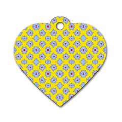 Modern Blue Flowers  On Yellow Dog Tag Heart (one Side) by BrightVibesDesign