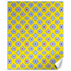 Modern Blue Flowers  On Yellow Canvas 11  X 14  by BrightVibesDesign