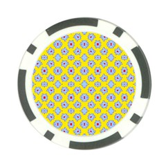 Modern Blue Flowers  On Yellow Poker Chip Card Guard by BrightVibesDesign