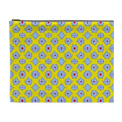 Modern Blue Flowers  On Yellow Cosmetic Bag (xl) by BrightVibesDesign