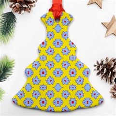 Modern Blue Flowers  On Yellow Ornament (christmas Tree)  by BrightVibesDesign