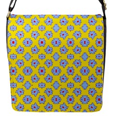 Modern Blue Flowers  On Yellow Flap Closure Messenger Bag (s) by BrightVibesDesign