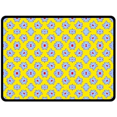 Modern Blue Flowers  On Yellow Double Sided Fleece Blanket (large)  by BrightVibesDesign