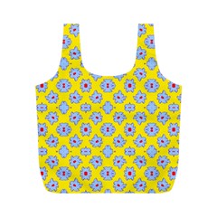 Modern Blue Flowers  On Yellow Full Print Recycle Bag (m) by BrightVibesDesign