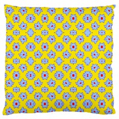 Modern Blue Flowers  On Yellow Large Flano Cushion Case (one Side) by BrightVibesDesign