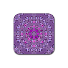 Beautiful Floral Wreaths And Flowers Around The Earth Rubber Coaster (square)  by pepitasart