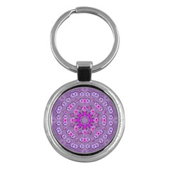 Beautiful Floral Wreaths And Flowers Around The Earth Key Chain (round) by pepitasart