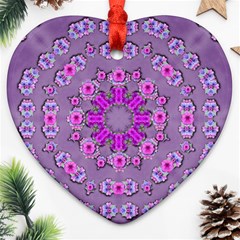 Beautiful Floral Wreaths And Flowers Around The Earth Heart Ornament (two Sides) by pepitasart