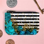 Teal Rose Stripes Coin Change Purse Front