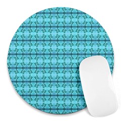 Cute Flowers Vines Pattern Pastel Turquoise Round Mousepads by BrightVibesDesign