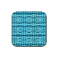 Cute Flowers Vines Pattern Pastel Turquoise Rubber Coaster (square)  by BrightVibesDesign