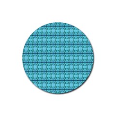 Cute Flowers Vines Pattern Pastel Turquoise Rubber Coaster (round) 