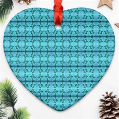 Cute Flowers Vines Pattern Pastel Turquoise Heart Ornament (two Sides) by BrightVibesDesign