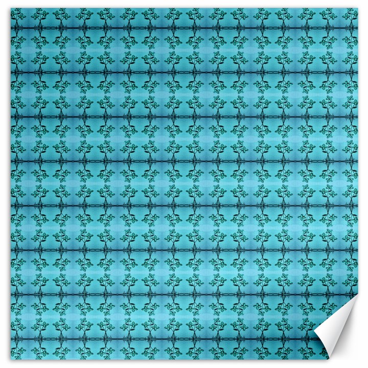 Cute Flowers Vines Pattern Pastel Turquoise Canvas 12  x 12 