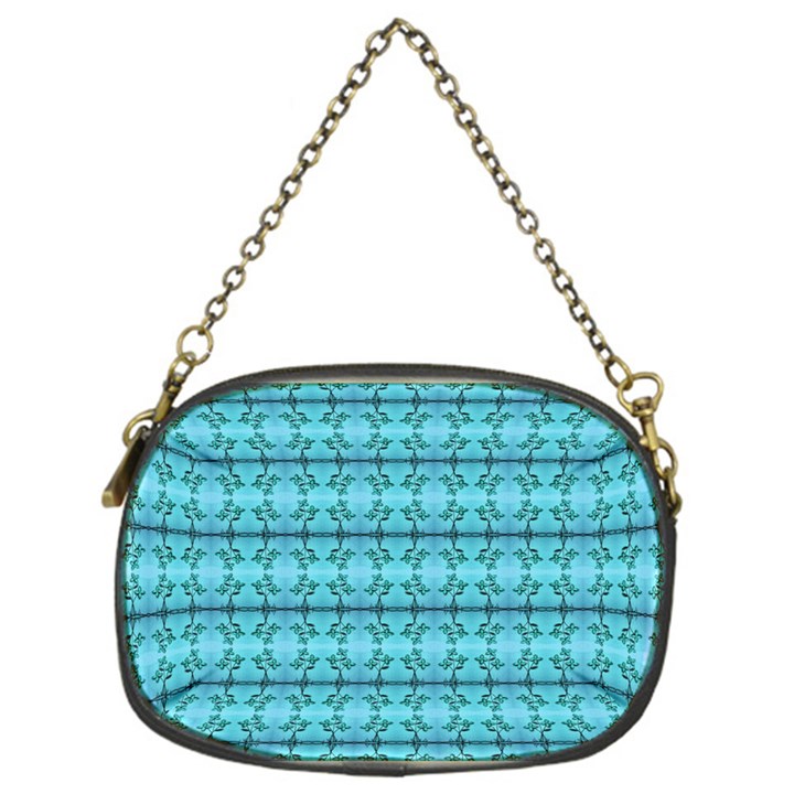 Cute Flowers Vines Pattern Pastel Turquoise Chain Purse (One Side)