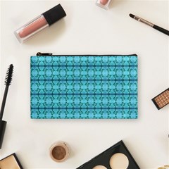 Cute Flowers Vines Pattern Pastel Turquoise Cosmetic Bag (small) by BrightVibesDesign