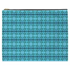 Cute Flowers Vines Pattern Pastel Turquoise Cosmetic Bag (xxxl) by BrightVibesDesign