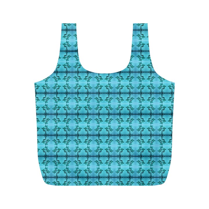 Cute Flowers Vines Pattern Pastel Turquoise Full Print Recycle Bag (M)