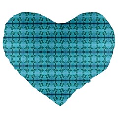 Cute Flowers Vines Pattern Pastel Turquoise Large 19  Premium Flano Heart Shape Cushions by BrightVibesDesign