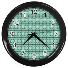 Cute Flowers Vines Pattern Pastel Green Wall Clock (black) by BrightVibesDesign