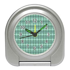 Cute Flowers Vines Pattern Pastel Green Travel Alarm Clock by BrightVibesDesign