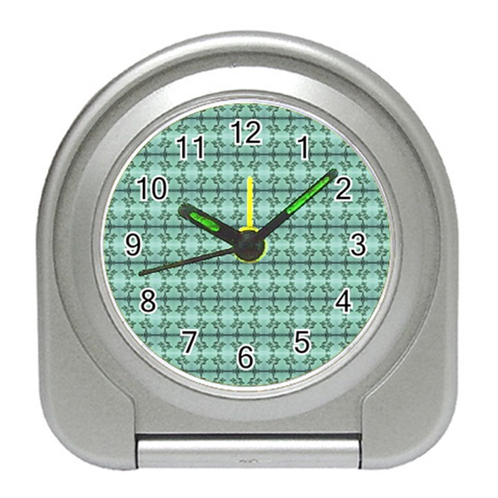 Cute Flowers Vines Pattern Pastel Green Travel Alarm Clock