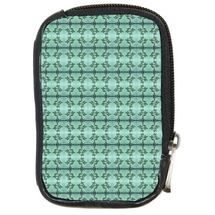 Cute Flowers Vines Pattern Pastel Green Compact Camera Leather Case