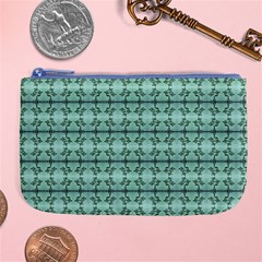 Cute Flowers Vines Pattern Pastel Green Large Coin Purse by BrightVibesDesign