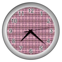 Cute Flowers Vine Pattern Pastel Coral Wall Clock (silver) by BrightVibesDesign