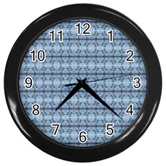 Cute Flowers Pattern Pastel Blue Wall Clock (black) by BrightVibesDesign