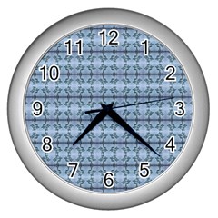 Cute Flowers Pattern Pastel Blue Wall Clock (silver) by BrightVibesDesign