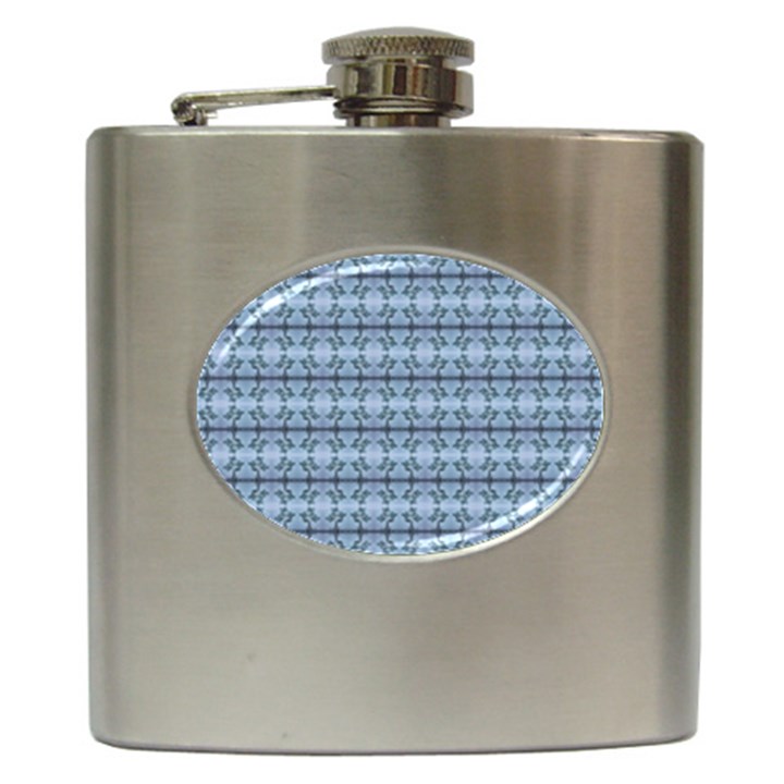 Cute Flowers Pattern Pastel Blue Hip Flask (6 oz)