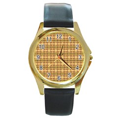 Cute Flowers Pattern Yellow Round Gold Metal Watch by BrightVibesDesign