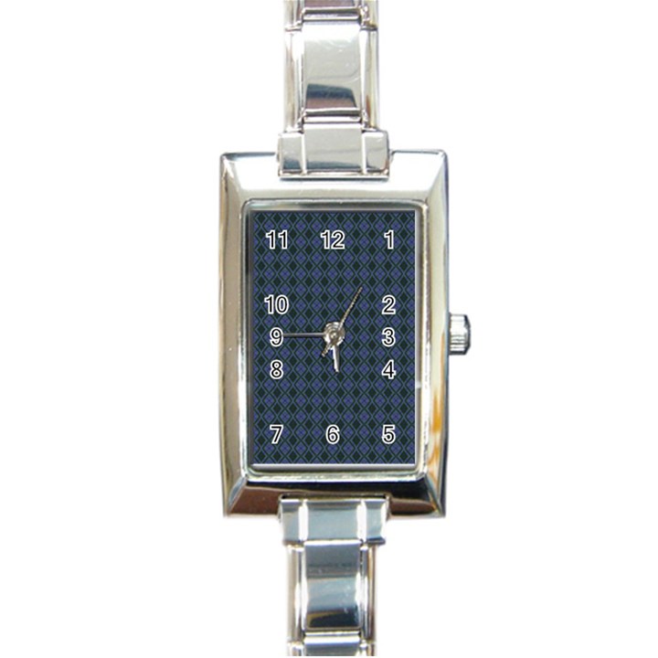 Argyle Dark Purple Black Pattern Rectangle Italian Charm Watch