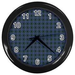 Argyle Dark Purple Black Pattern Wall Clock (black) by BrightVibesDesign