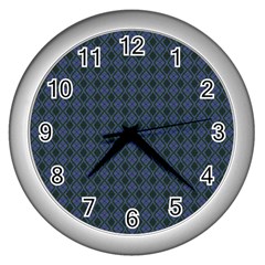 Argyle Dark Purple Black Pattern Wall Clock (silver) by BrightVibesDesign