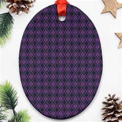 Argyle Dark Pink Black Pattern Ornament (oval) by BrightVibesDesign