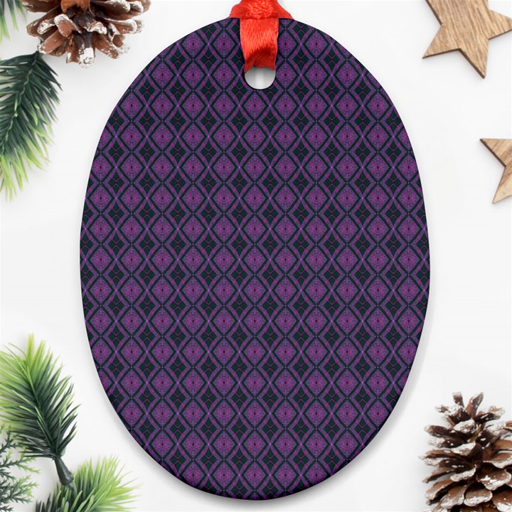 Argyle Dark Pink Black Pattern Ornament (Oval)