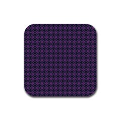 Argyle Dark Pink Black Pattern Rubber Square Coaster (4 Pack)  by BrightVibesDesign