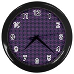 Argyle Dark Pink Black Pattern Wall Clock (Black) Front