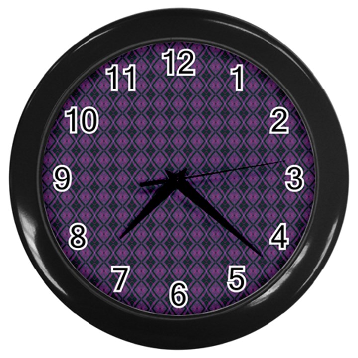 Argyle Dark Pink Black Pattern Wall Clock (Black)