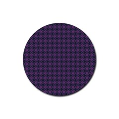 Argyle Dark Pink Black Pattern Rubber Round Coaster (4 Pack)  by BrightVibesDesign