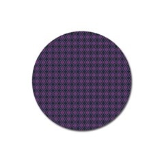 Argyle Dark Pink Black Pattern Magnet 3  (round) by BrightVibesDesign