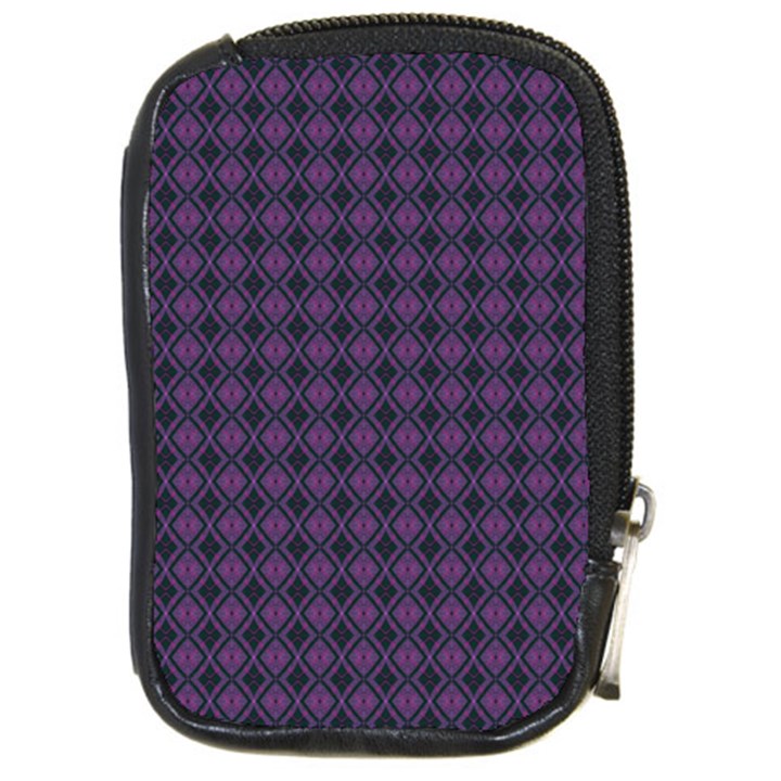 Argyle Dark Pink Black Pattern Compact Camera Leather Case